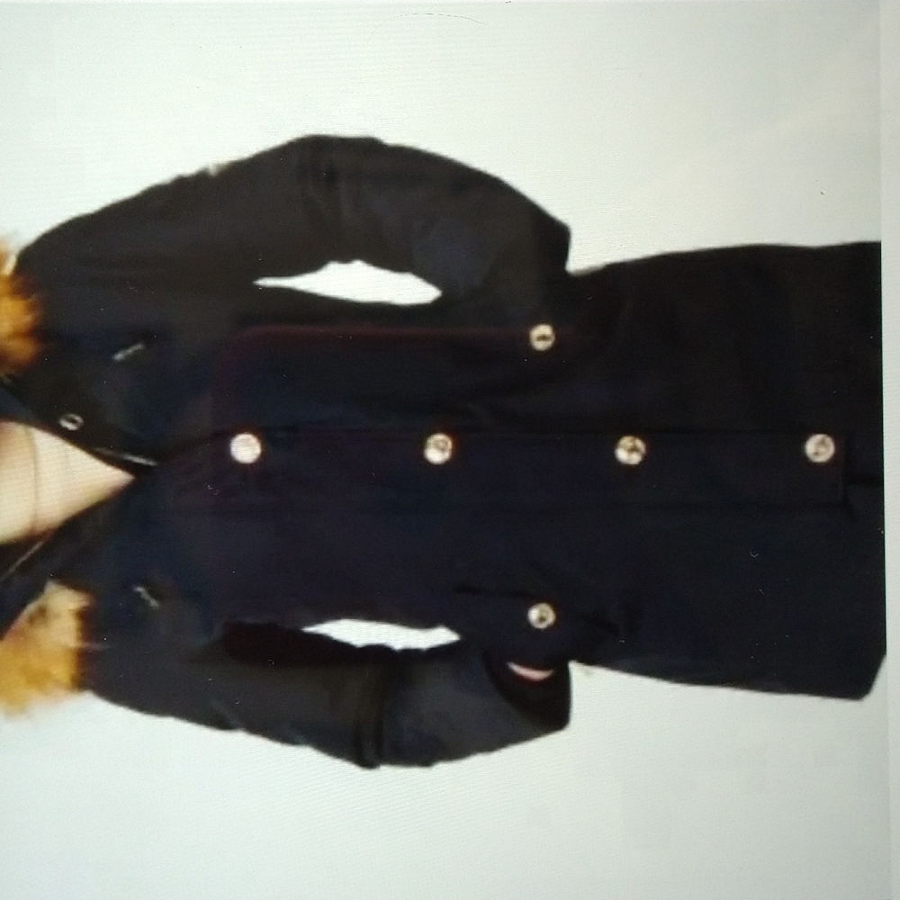 MICHAEL MICHAEL KORS PREMIUM NAVY DOWN COAT HOODED FAUX FUR TRIM